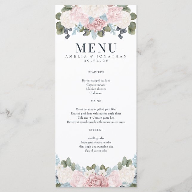 Winter Floral | Rustic Wedding Menu (Front)