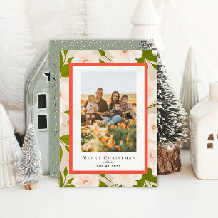 Winter Floral Sage Green 4 Photos Christmas Holiday Card