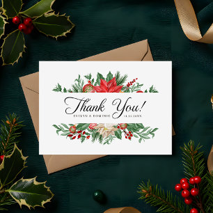 Winter Floral Script Greenery Holiday Wedding Thank You Card