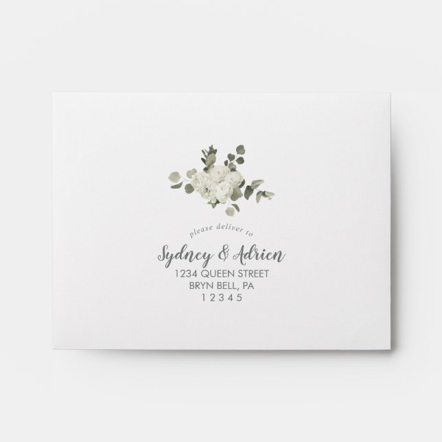 Winter Floral Self-Addressed Wedding RSVP Envelope (Front)
