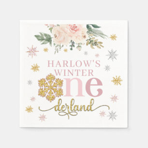 Winter Floral Snowflake ONEderland 1st Birthday Napkin