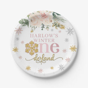 Winter Floral Snowflake ONEderland 1st Birthday  Paper Plate