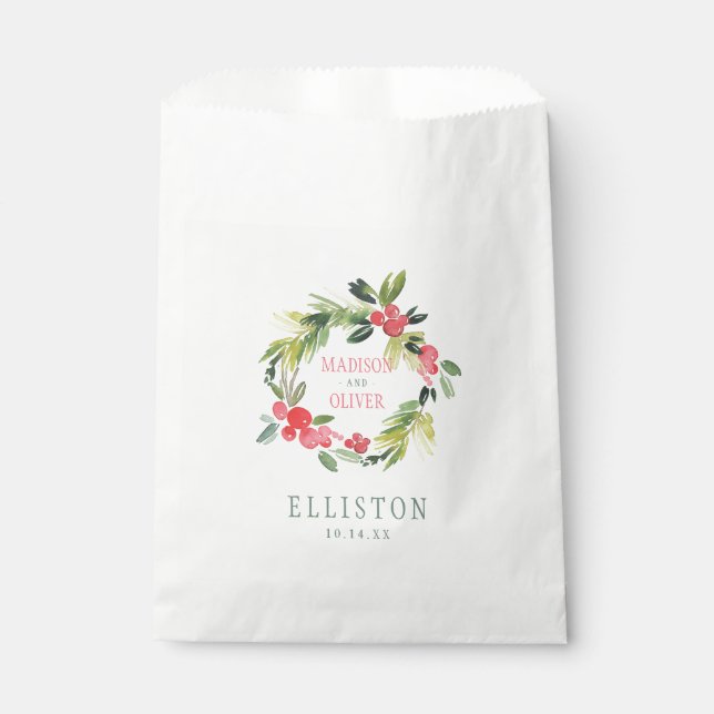 Winter Floral Watercolor Wreath  | Wedding Favour Bags (Front)