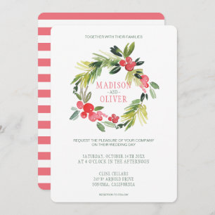 Winter Floral Watercolor Wreath Wedding Invitation