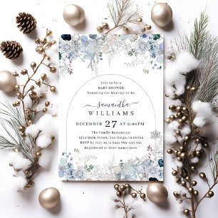 Winter Floral Watrcolor flower Baby Boy Shower Invitation