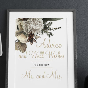 Winter floral wedding advice and well wishes sign