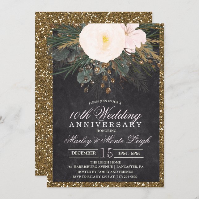Winter Floral Wedding Anniversary Invitation (Front/Back)