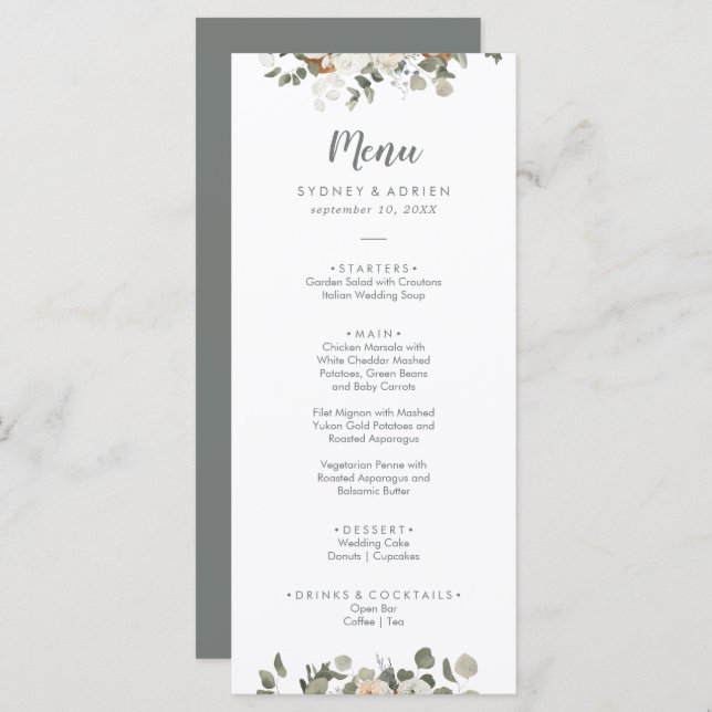 Winter Floral Wedding Dinner Menu (Front/Back)