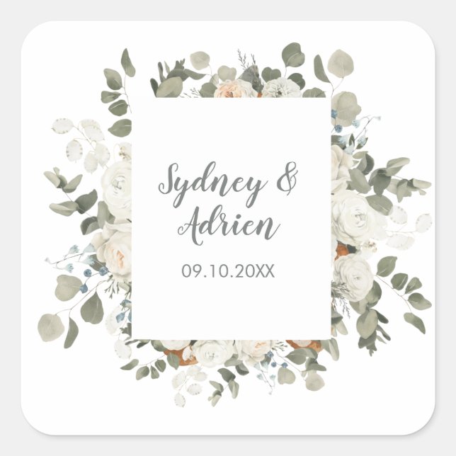 Winter Floral Wedding Envelope Seals (Front)