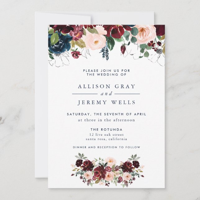 Winter Floral Wedding Invitation (Front)