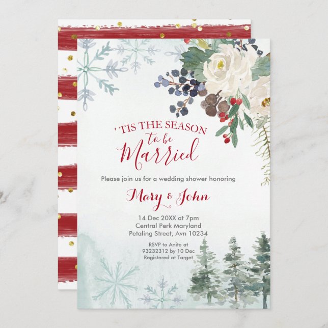 Winter Floral Wedding Invitation (Front/Back)