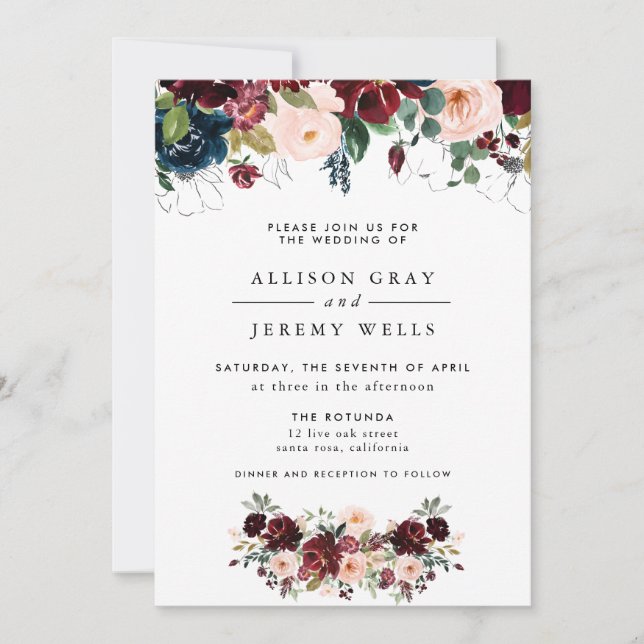 Winter Floral Wedding Invitation (Front)