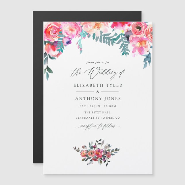 Winter Floral Wedding Magnetic Invitation (Front/Back)