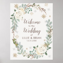 Winter Floral Wedding Welcome Sign