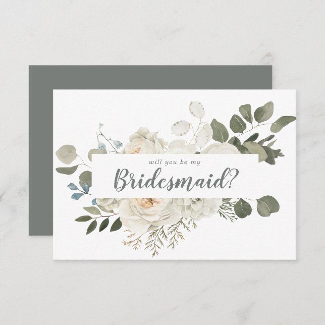Winter Floral Will You Be My Bridesmaid Note Card (Front/Back)