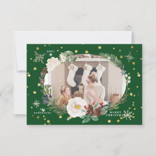 winter floral wreath photo happy holiday card