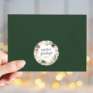 Winter Floral Wreath Season's Greetings Holiday Classic Round Sticker