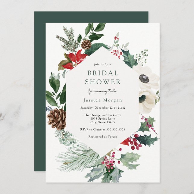 Winter Florals and Greenery Bridal Shower Invitation (Front/Back)