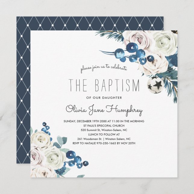 Winter Florals Baptism Invitation (Front/Back)
