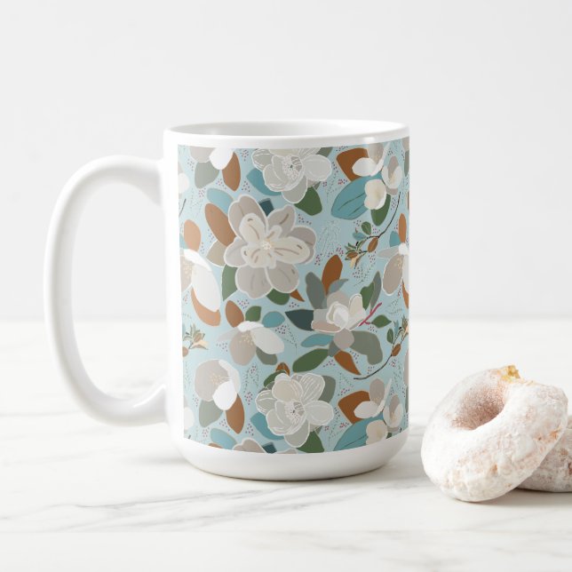 Winter Florals Blue Grey Coffee Mug (With Donut)