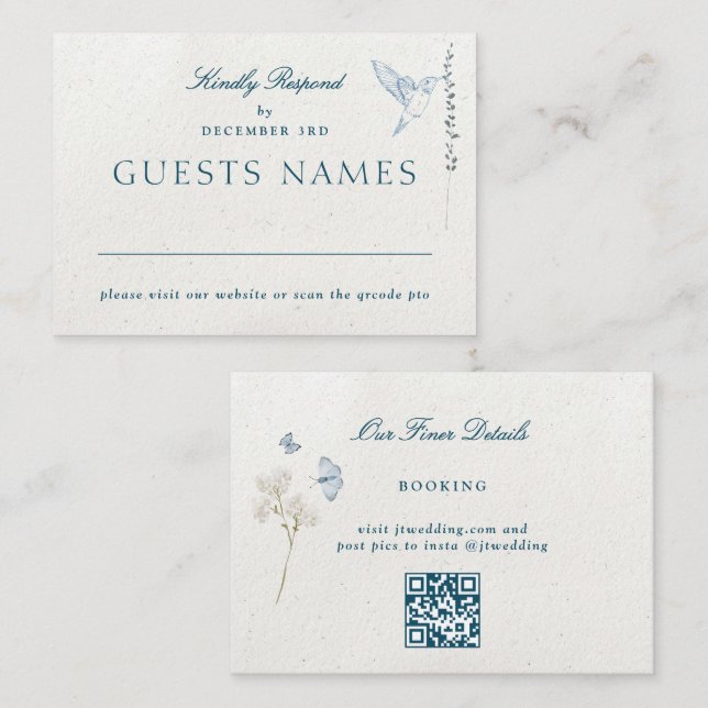 Winter Florals Classic Wedding QR CODE RSVP Card (Front/Back)