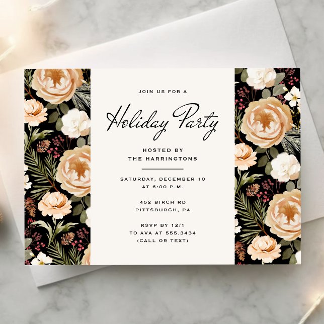 Winter Florals Elegant Holiday Party Invitation (Creator Uploaded)
