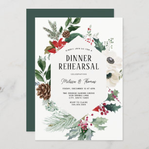 Winter Florals Greenery Wedding Dinner Rehearsal Invitation