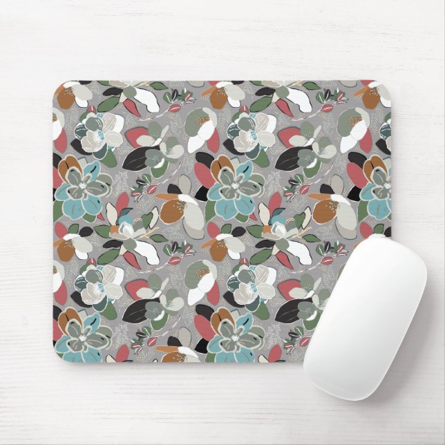 Winter Florals Grey Black Mouse Pad (With Mouse)
