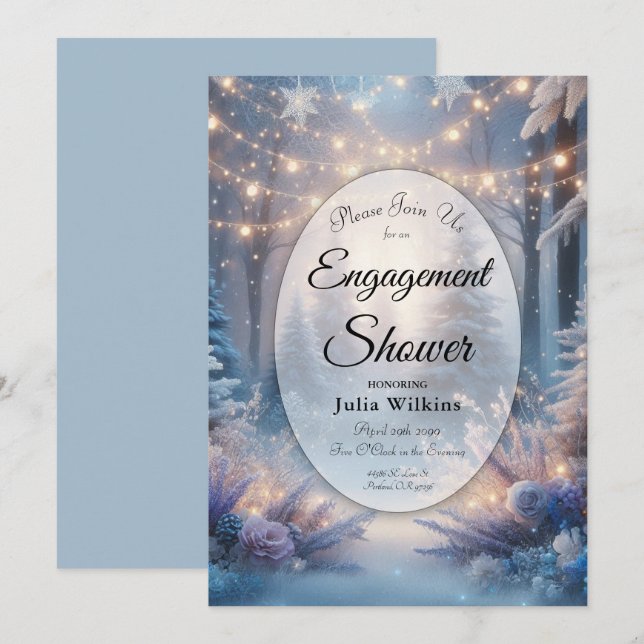 Winter Florals in Frosted Pines Engagement Shower Invitation (Front/Back)