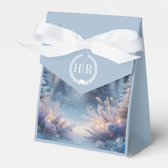 Winter Florals in Frosted Pines  Favour Box (Front Side)