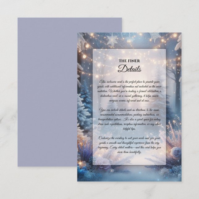 Winter Florals in Frosted Pines Wedding Enclosure Card (Front/Back)