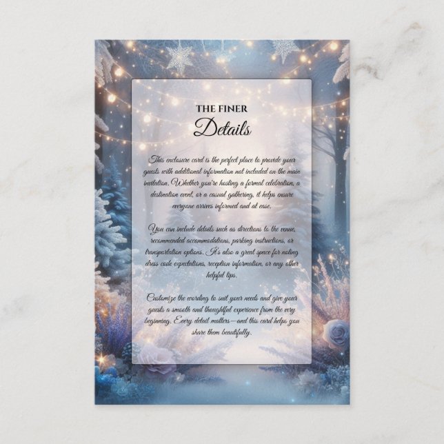 Winter Florals in Frosted Pines Wedding Enclosure Card (Front)
