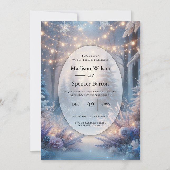 Winter Florals in Frosted Pines Wedding Invitation (Front)