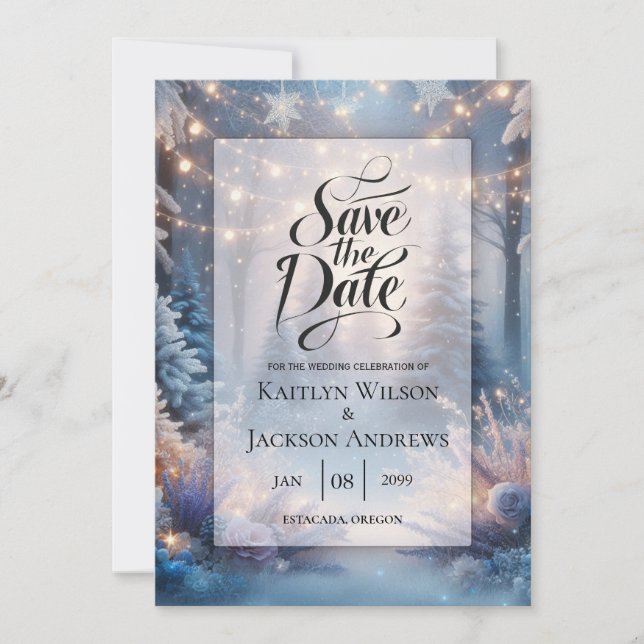 Winter Florals in Frosted Pines Wedding Save The Date (Front)