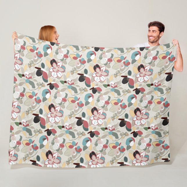 Winter Florals Neutral Fleece Blanket (In Situ)