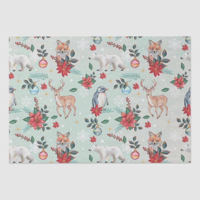 Winter Florest Animals Christmas Pattern Tissue Paper (Front)