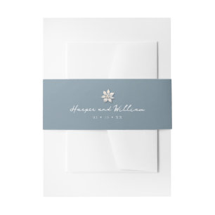 winter flower blue wedding invitation  belly band