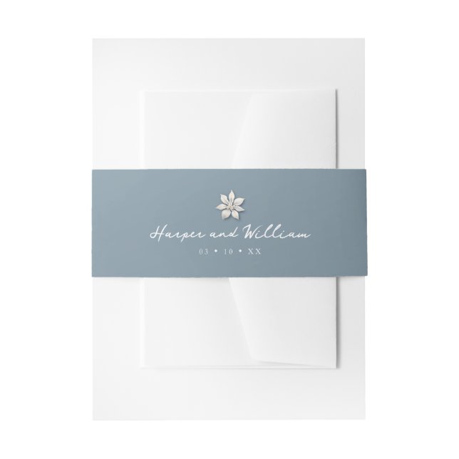 winter flower blue wedding invitation  belly band (Front Example)