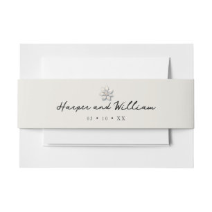 winter flower off white wedding invitation  invitation belly band