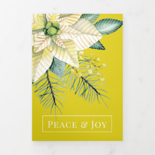 Winter Flower Peace And Joy Elegant Christmas Tri-Fold Holiday Card
