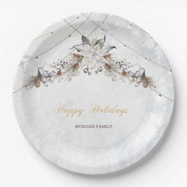 Winter Flower Pinecones Paper Plate (Front)