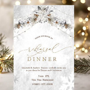Winter Flower Pinecones Rehearsal Dinner Invitation