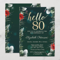 Winter Flower Poinsettia Green 80th Birthday