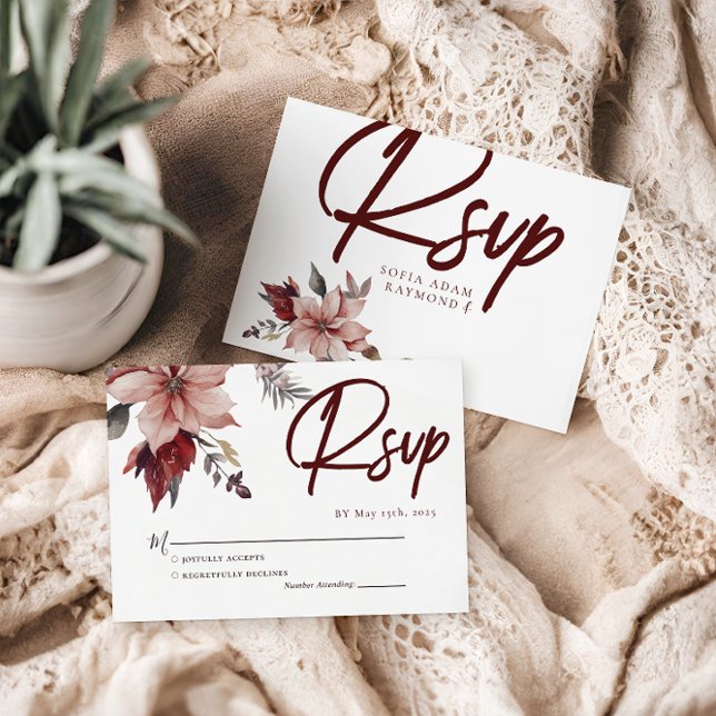 Winter Flower Water Colour Wedding RSVP Card (Creator Uploaded)