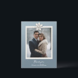 Winter flower wedding photo thank you postcard<br><div class="desc">Wedding thank you photo postcard,  featuring a minimalistic winter flower design in blue and white. Share your love,  memories and your thanks with this postcard.</div>
