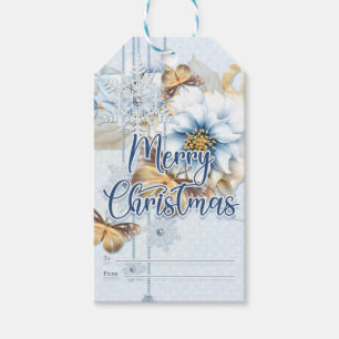 Winter Flowers and Butterflies Merry Christmas Gift Tags
