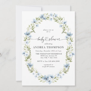 Winter Flowers   Blue Baby Shower Invitation