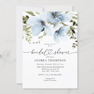 Winter Flowers   Blue Bridal Shower Invitation