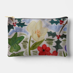 Winter Flowers & Holly Accessory Pouch