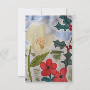 Winter Flowers & Holly Flat Card